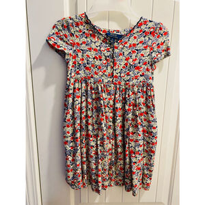 Polo Ralph Lauren Girl's Button-Front Dress Size 6X Red Blue Floral Patriotic